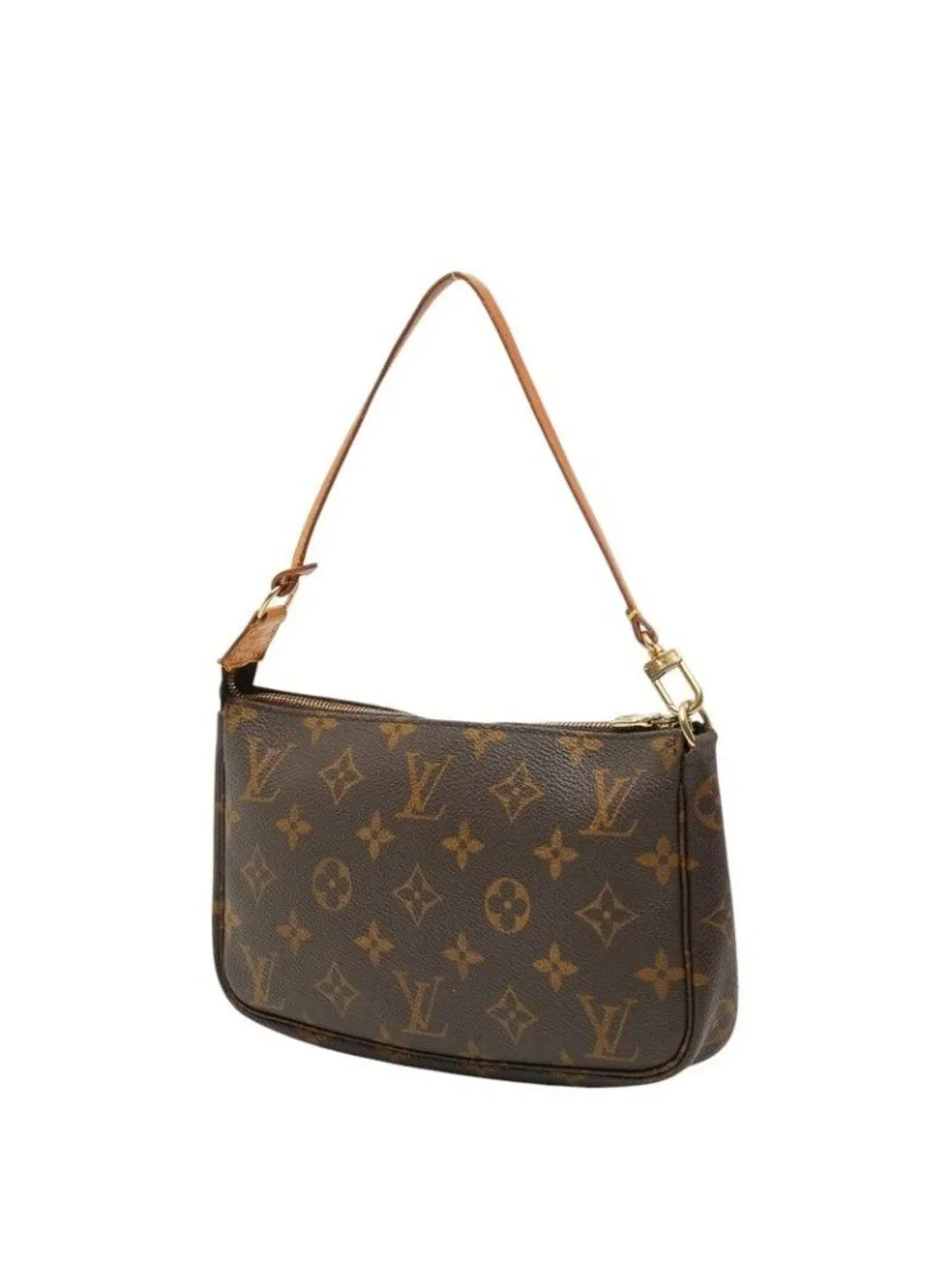 Louis Vuitton Monogram Pochette Handbag Pouch Brown Leather